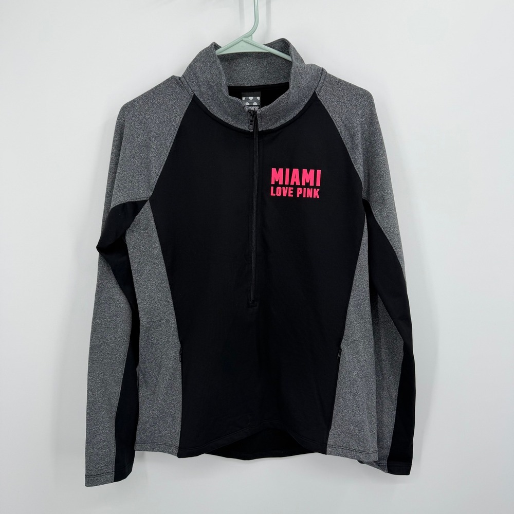 Victoria's Secret PINK Ultimate Quarter Zip Pullover Miami‎ Black Gray Large